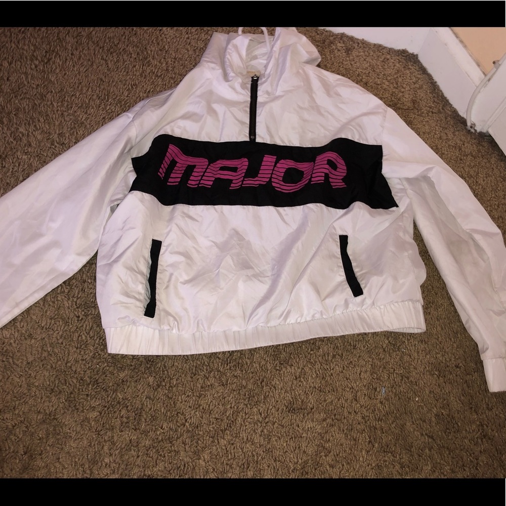 white windbreaker
